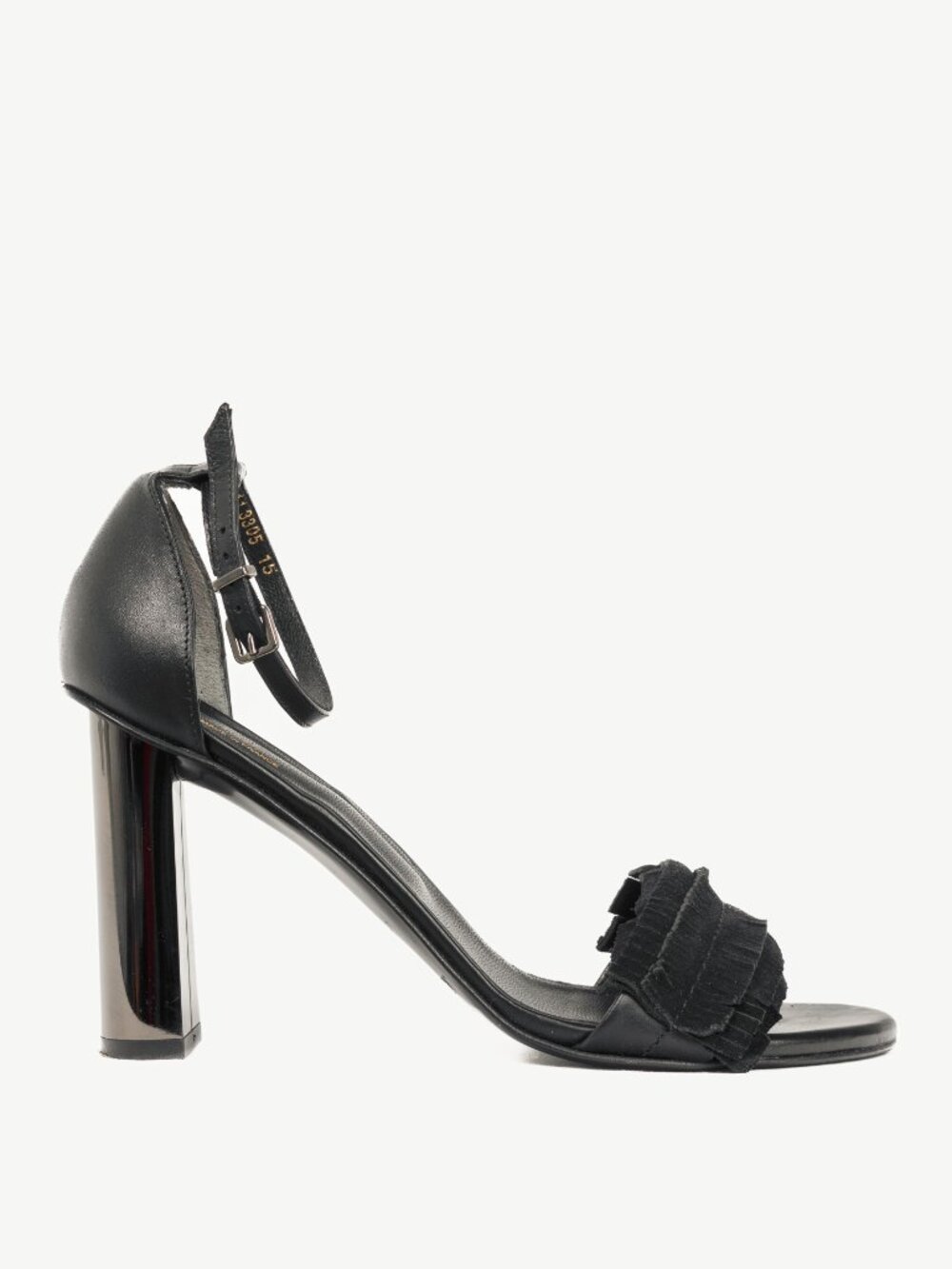 Robert Clergerie Black Suede Fringe Mirror-Heel Sandals